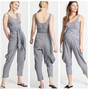 NWOT HATCH Wraparound Jumpsuit Blue Navy White Houndstooth Adjustable Romper